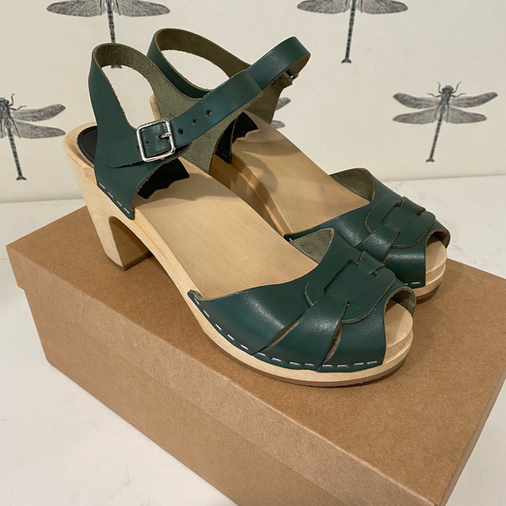 Swedish Hasbeens, clog heels, size 37, dark green